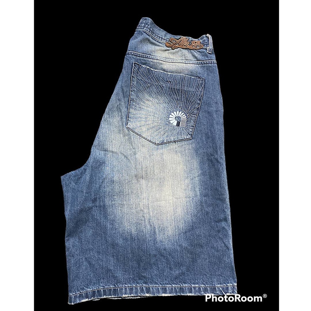 Vintage Mens Akademiks Denim Blue Washed Denim Short Sz 40